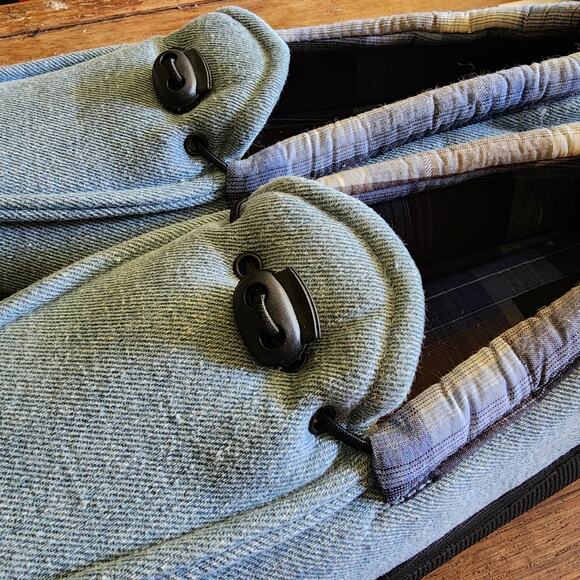 Men's Gold Toe Slippers Size 10D Blue Plaid Trim Hard Sole NEW - Picture 3 of 6